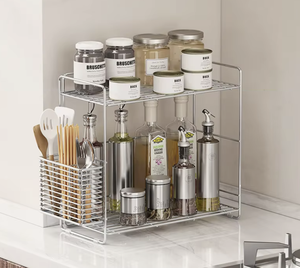 Étagère à épices moderne en acier inoxydable 304 à un seul niveau, type autoportant, pour coin de cuisine, organisateur de rangement à bord étroit - Product Image 4