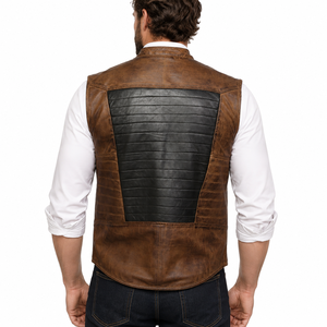 <b>Men's</b> Brown Black Genuine Leather Quilted <b>Vest</b> Stand Collar Full Zip Moto Biker Style Autumn Outerwear OEM Leather <b>Vest</b> - Product Image 6