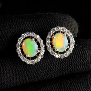Pendientes de Ópalo Etíope Facetado, Ópalo Multifuego y Moissanita, Dijes de Aleación - Regalo para Fiesta de Boda Infantil - Product Image 1