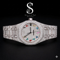 Montre unisexe VVS Clarity en argent sterling 925, luxe, cadran en verre antique, mouvement à quartz entièrement serti de diamants, style hip-hop