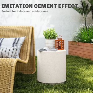 Tavolino Rotondo Leggero con Finitura in Cemento, Tavolo d'Appoggio Giallo Chiaro - Product Image 4