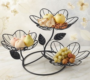 Panier à fruits élégant en métal noir mat, en forme de fleur, paniers de rangement, porte-fruits décoratif pour la cuisine - Product Image 1
