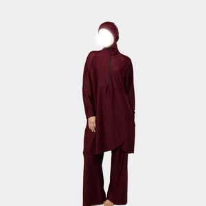 Traje de Baño Islámico de Manga Larga para Mujer, Personalizable, de 2 Piezas, Corte Alto, Ecológico, con Cremalleras Frontales, Etiqueta Privada Completa - Product Image 5