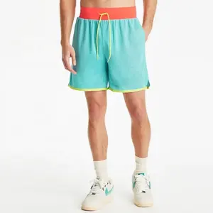 High quality Breathable Mesh Fabric Drawstring Waist Contrast Piping Men Athletic Sports Aquamarine color Shorts