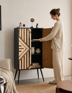 Decorative Geometric Wooden Accent Cabinet with <b>Metal</b> Frame Storage <b>Cupboard</b> Wholesale for Modern Interior Design and Homes - Product Image 1
