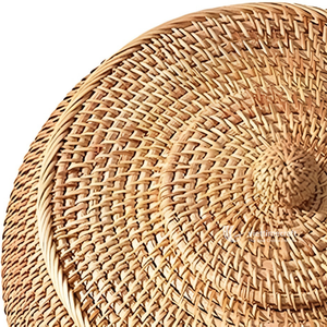 Panier de rangement rond en osier avec couvercle, panier en rotin tressé à la main pour la maison et la lessive (vente en gros) - Product Image 3