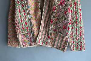 Vintage Woven Quilted Jacket <b>Women</b> Floral Printed Cotton <b>Coat</b> Mandarin Collar Full Sleeve Winter Autumn Wear Gift Her - Product Image 3