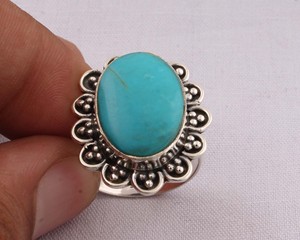 Wholesale Shree Jaipur Silver Natural Oval Turquoise Sterling Silver Bezel <b>Set</b> Classic Statement <b>Ring</b> for <b>Men</b> Women Unisex - Product Image 3