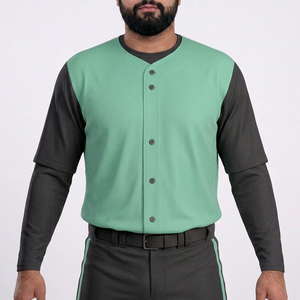 Ensemble de pantalon et haut de baseball pour homme, couleur unie, blocs de couleur, manches courtes, col en V, fermeture boutonnée, respirant, antibactérien, en polyester - Product Image 5