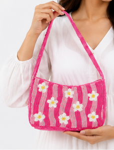 For Beaded Floral Tote <b>Bag</b> Handmade Shoulder Crossbody Purse Zipper Closure Portable Custom Color Options All Seasons for Daily - Product Image 3