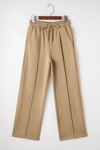 Pantalon décontracté personnalisé pour femme, pantalon large à taille haute avec cordon de serrage, coupe droite, longueur au sol - Product Image 2