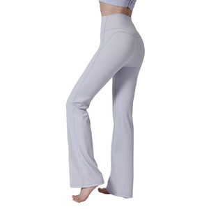 High Waist <b>Flared</b> Leg Yoga <b>Leggings</b> Full Length Seamless Stretchy Solid Color Women's Workout Pants Gray - Product Image 2