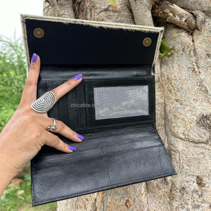 กระเป๋าสตางค์หนังวัวแบบพับสามทบขนาดใหญ่มีซิปกระเป๋าเงินสำหรับเดินทางกระเป๋าเงินผู้หญิงหนังแท้แบบตะวันตกมีซิป - Product Image 5