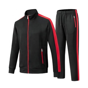 Ensemble de survêtement pour homme noir et rouge à rayures, fermeture éclair intégrale, sportif, décontracté, vêtements de sport, séchage rapide, polyester, tenue d'automne - Product Image 1