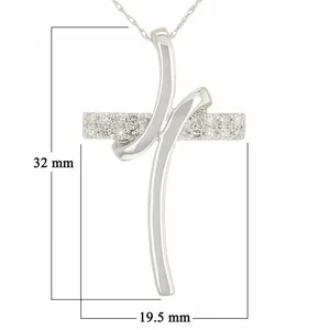 14K White Gold 0.20Ctw Diamond Signature Ribbon Cross Pendant <b>Necklace</b> Moissanite Jewelry For Women Elegant Religious Gift - Product Image 2