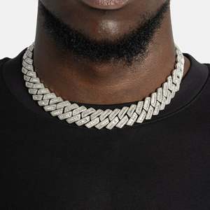 Luxury Sterling Silver Rhodium Plated Round Brilliant Cut <b>Statement</b> <b>Necklace</b> Cuban Chain GRA Certified Unisex - Product Image 1