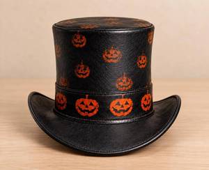 Sombrero de Copa de Cuero Genuino con Diseño de Calabaza de Halloween, Estilo Steampunk, para Magos, Fiestas, Cosplay, Personalizado para Hombre, Fabricante OEM ODM - Product Image 2