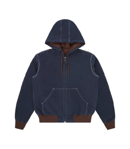 Custom Distressed Vintage Acid Wash Winter Quilted Lining Oversized Streetwear <b>Hooded</b> <b>Denim</b> <b>Jacket</b> For <b>Men</b> - Product Image 1