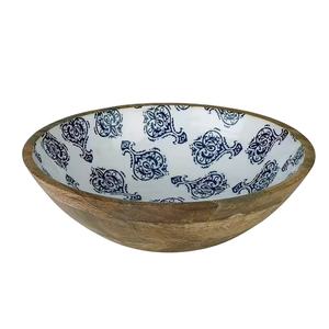 ชามเสิร์ฟอาหารทรงกลมทำจากไม้ธรรมชาติพิมพ์ลายเคลือบสำหรับบ้านและร้านอาหารบนโต๊ะชามเสิร์ฟอาหารเย็น - Product Image 1