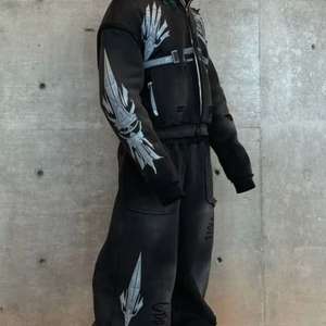 Ensembles de survêtements amples personnalisés pour hommes, comprenant un sweat à capuche et un pantalon de survêtement évasé imprimé, en coton délavé à l'acide, style streetwear - Product Image 3