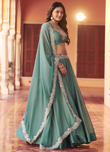 <b>Light</b> <b>Blue</b> Embroidered <b>Lehenga</b> Choli Fabric Dupatta Traditional Indian Wedding Festival Outfit Women - Product Image 3