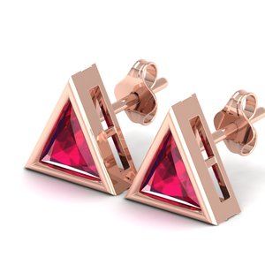 REYES - Pendientes de Oro de 14K con Diamantes Certificados por IGI, Diseño de Última Moda, Forma Triangular, Gema de Rubí de 1.9 Quilates - Product Image 3