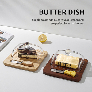 Beurrier de style campagnard avec couvercle en bois pour le stockage du beurre mou et une présentation charmante sur le comptoir de cuisine - Product Image 3
