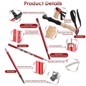 2 Bastoncini da Trekking Pieghevoli in Alluminio Regolabili con Impugnature in Schiuma EVA, Bastoni da Escursionismo Comodi e Richiudibili - Product Image 3