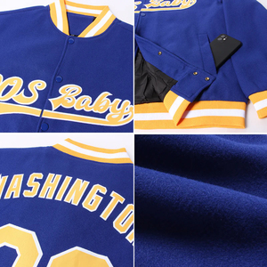 Custom Welcome <b>White</b> Royal Blue Gold Varsity Letterman <b>Jacket</b> <b>Men</b> Women Oversized Streetwear Bomber College Team OEM Premium - Product Image 3