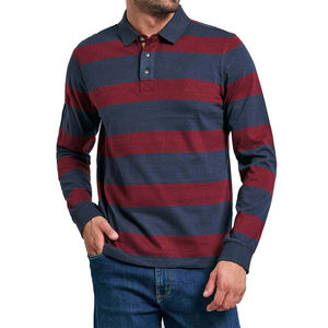 Camiseta de Rugby Profesional Personalizada en Oferta, para Adultos, 100% Algodón, Transpirable, Manga Larga, con Rayas, Estilo Polo - Product Image 1
