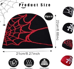 Gorro de punto personalizado de EE. UU. asequible, estilo urbano, para invierno, negro, rojo, con logo, aspecto premium, económico. - Product Image 2