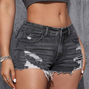 Shorts en jean taille haute déchirés avec ourlet effiloché et cinq poches pour femme, style décontracté - Product Image 5