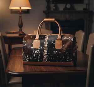 Bolsa de Viaje de Cuero Vacuno, Ligera, con Cierre, Portátil, Vintage, de Gran Capacidad - Product Image 1