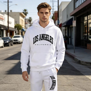 Ensemble sweat-shirt et jogging pour homme avec logo personnalisé, imprimé Los Angeles, ensemble décontracté blanc en deux pièces avec plusieurs tailles - Product Image 5
