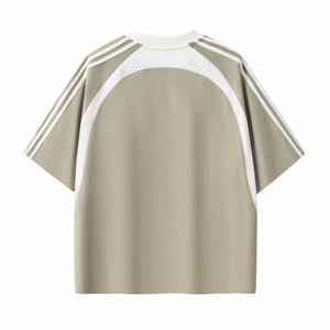 เสื้อยืดโอเวอร์ไซส์ผู้ชายแบบสปอร์ต ไซส์พลัส ผ้าฝ้าย 100% คอกลม แต่งแถบตัดสี แผงตาข่ายเย็บด้านหน้า สวมใส่สบาย ทรงปกติ - Product Image 4