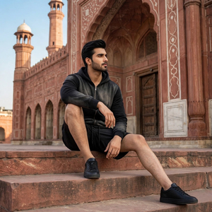 Men's Hooded Sweatshirt Set Gradient Color Dip Dye <b>French</b> Terry Casual Autumn Wear Black Long Sleeve Shorts Matching <b>Outfit</b> - Product Image 5
