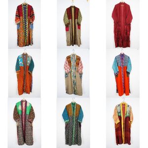 Vintage Patchwork Silk Sari Kimono Robe Bohemian Front Open Luxury Kimono Robe Beach Party Wear Kimono Bathrobe - Product Image 1