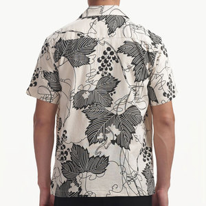 เสื้อเชิ้ตแขนสั้นลำลองลายดอกไม้สีขาวดำสำหรับผู้ชาย ทรงปกติ ผ้าฝ้าย 100% ระบายอากาศได้ดี - Product Image 5