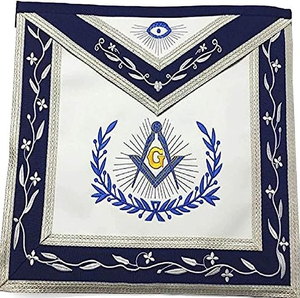 Wholesale Custom Master Masonic Regalia <b>Apron</b> Elegant Silver Embroidery Square Pattern on Royal Blue Fabric <b>White</b> Lodge <b>APRON</b> - Product Image 5