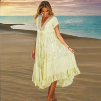 Schickes Umweltfreundliches Y2K Sommerkleid Damen Sommer Mode Cocktail Casual Looks Rayon Goldstreifen Arbeitskleidung Übergröße Strand Party Hochzeit