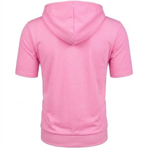 <b>Men's</b> <b>Pink</b> Short Sleeve Zip Up Hoodie Slim Fit Hooded <b>Sweatshirt</b> with Drawstring Casual - Product Image 2