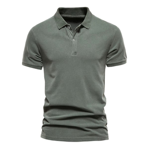 Polo pour homme de couleur unie, manches courtes, mélange de coton, coupe ajustée décontractée, t-shirt avec logo personnalisé, style basique - Product Image 1