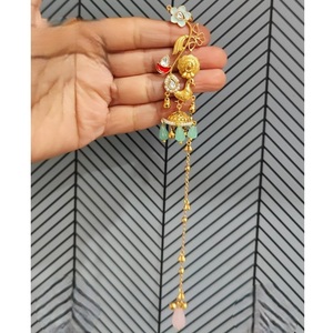 Glamorous Gold Plated Vintage Tassel Drop <b>Earrings</b> With Jade Beads For Women Party Wear Collection - Product Image 1