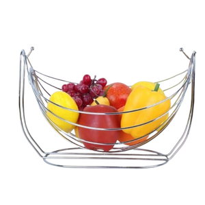 Panier à fruits artisanal à un seul niveau de style contemporain, panier décoratif de table en fil métallique argenté, paniers à fruits et légumes - Product Image 2