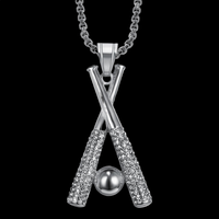 Meilleur Prix Pendentif Batte de Baseball Givrée en Argent 925 Plaqué Or avec Perle d'Eau Douce, Collier Unisexe Hip Hop, Inde