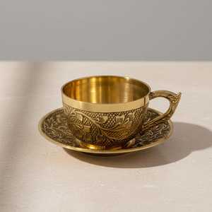 Brass <b>Cup</b> and <b>Saucer</b> Set with Opulent Shine and Graceful Silhouette for Weddings, Celebrations, and Family Gatherings - Product Image 2