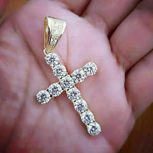 Pendentif en moissanite taille ronde, motif croix, style hip-hop, entièrement serti, en argent 925, pendentif foi religieuse - Product Image 6