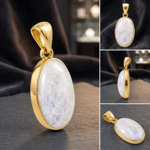 Collar de Piedra Lunar Corte Ovalado Arcoíris, Chapado en Plata 925, Joyería Minimalista Hecha a Mano, Regalo de Aniversario con Piedra de Nacimiento de Junio, Calidad AAA - Product Image 3