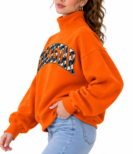 Sudadera Oversize de Algodón Polar para Mujer, Personalizada con Aplique de Letras en Gingham Azul Marino, Cuello Simulado, Estilo Urbano Casual de Invierno - Product Image 6
