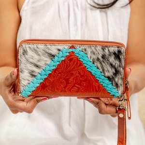 Carteras de piel auténtica de alta calidad de estilo occidental hechas a mano con cierre de cremallera antirrobo para mujer - Product Image 1